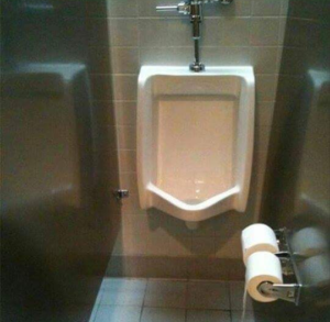 Toilet paper dispensers by a urinal?